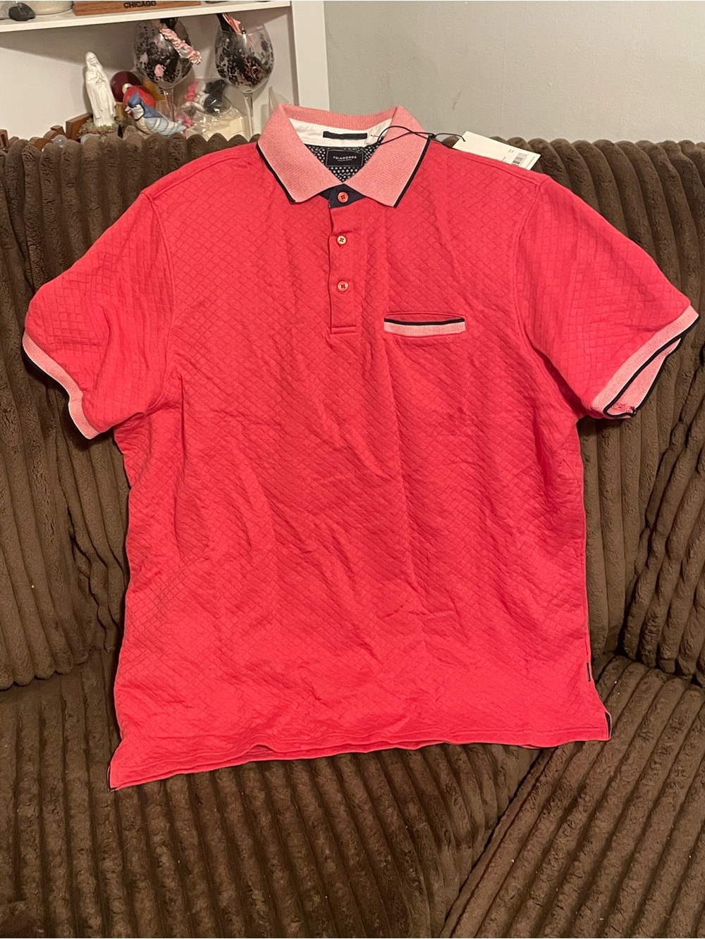 7 Diamonds Coral Red Polo with Contrast Trim